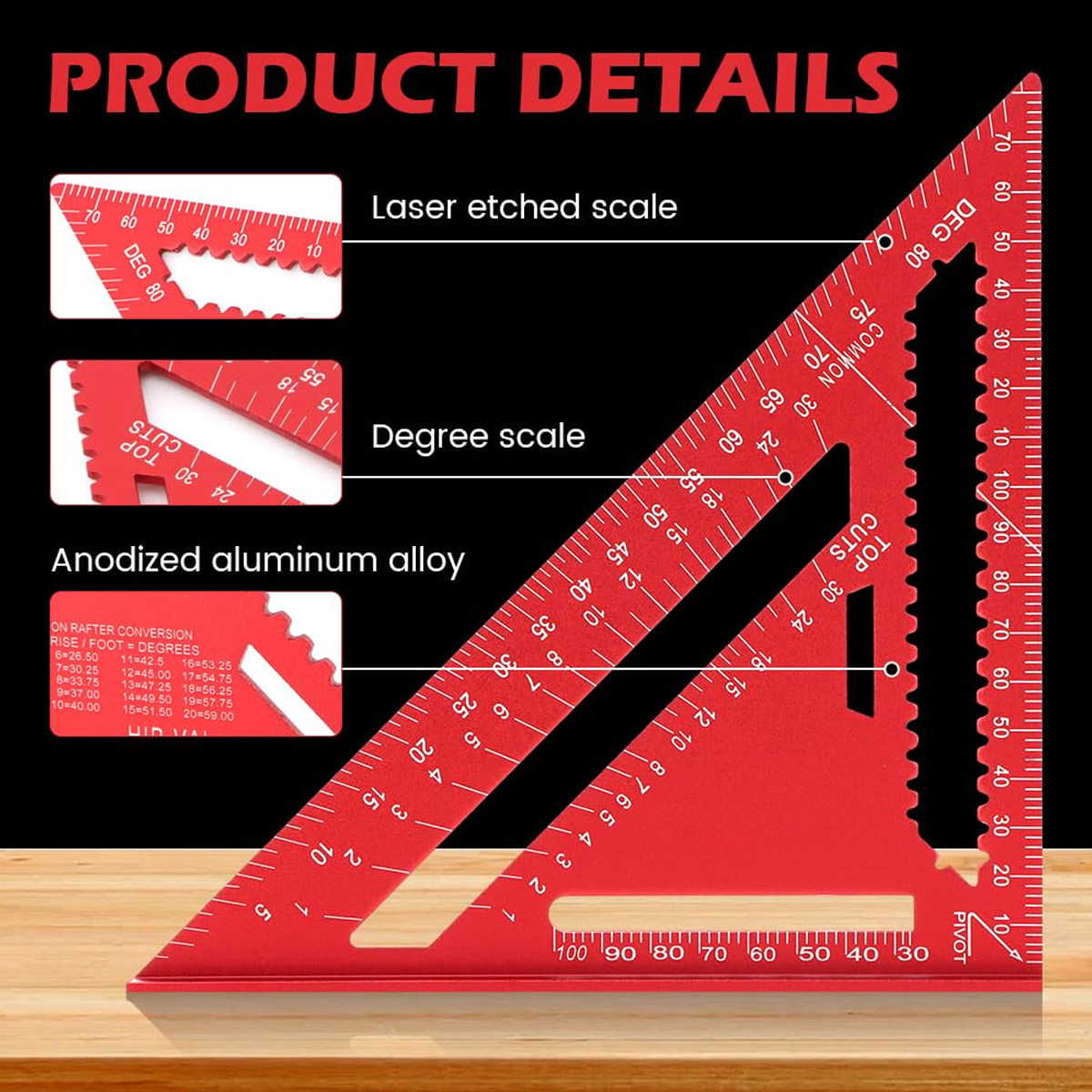 Woodworking Man - Righello Triangolare in Lega di Alluminio